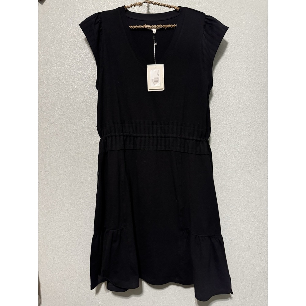 Anthropologie Grey State Lili A Line Dress Black Sz M Stretch Cinch Waist NWT
